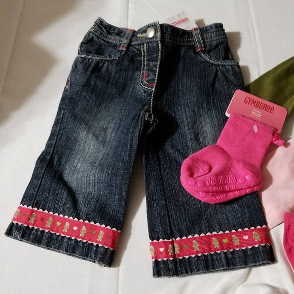 Gymboree Gingerbread Girl 3-6 Month NWT Light pink top & Green top, jeans, tan p - Picture 4 of 8